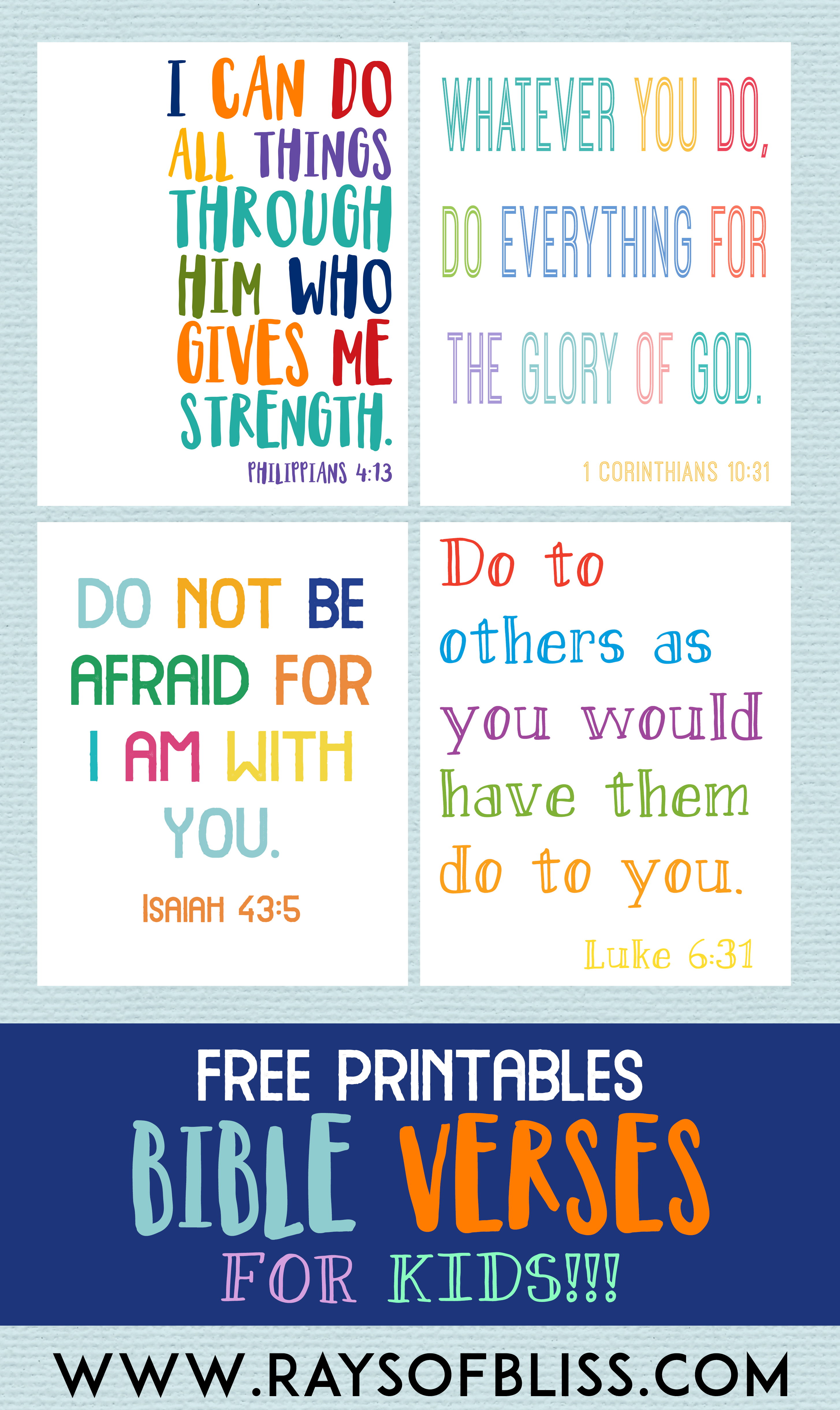 Kids Bible Verses Free Printables - Set Of 4 - Rays Of Bliss